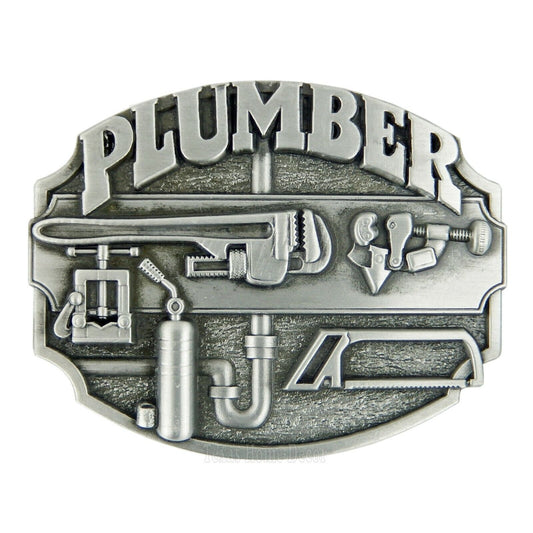 Plumber Tradesman Men's Belt Buckle Antique Silver Fits up to 1.5" Belt Width