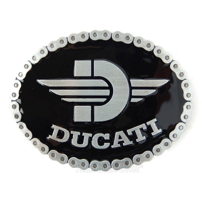 Ducati Chain Motorcycle Belt Buckle Antique Silver Fits 1.5" Belts Black Enamel