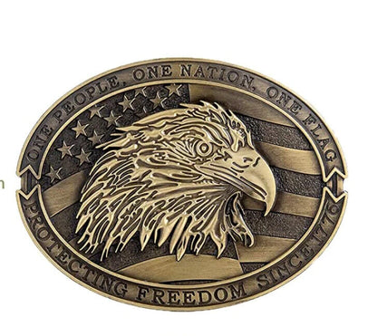 Oval American Flag Eagle Freedom Since 1776 Belt Buckle Antique Bronze Finish