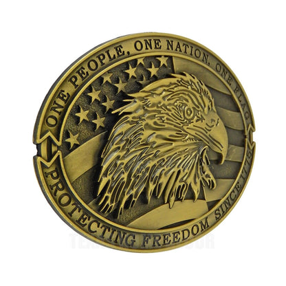 Oval American Flag Eagle Freedom Since 1776 Belt Buckle Antique Bronze Finish