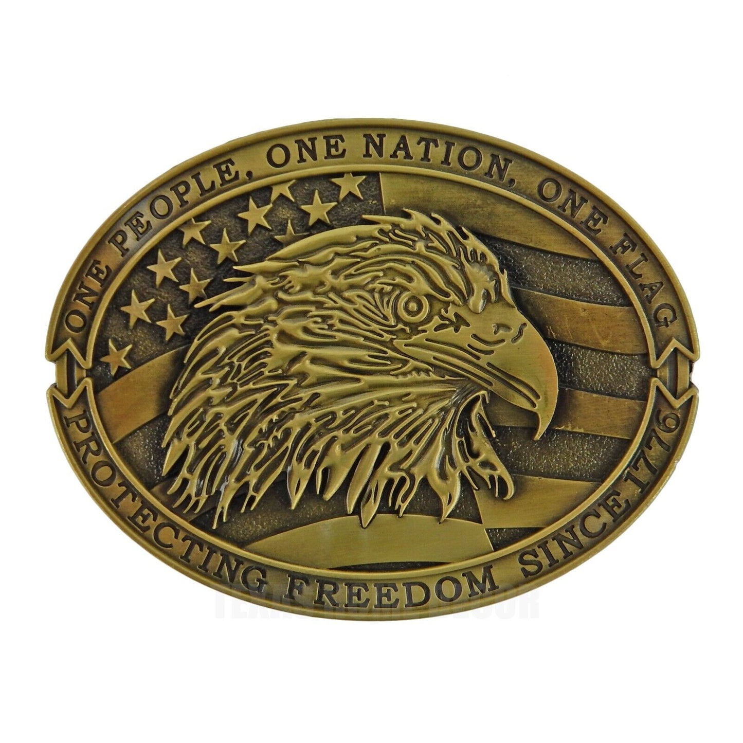 Oval American Flag Eagle Freedom Since 1776 Belt Buckle Antique Bronze Finish