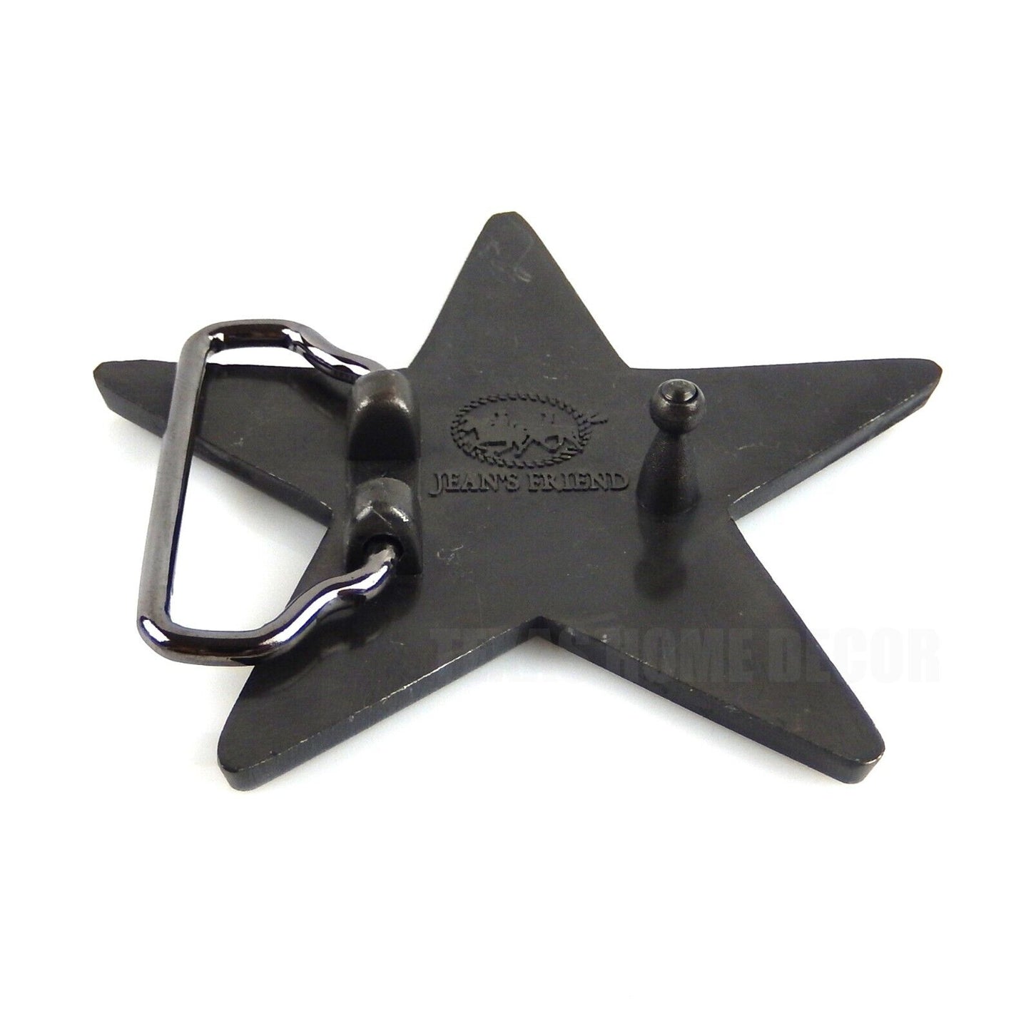 Star Belt Buckle Glossy Black Enamel Antique Silver Fits 1.5" Belt