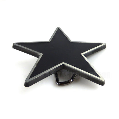 Star Belt Buckle Glossy Black Enamel Antique Silver Fits 1.5" Belt