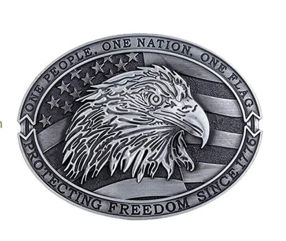 Oval American Flag Eagle Freedom Since 1776 Belt Buckle Antique Silver Tone