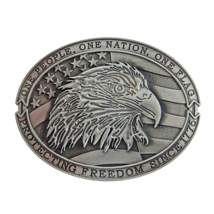 Oval American Flag Eagle Freedom Since 1776 Belt Buckle Antique Silver Tone