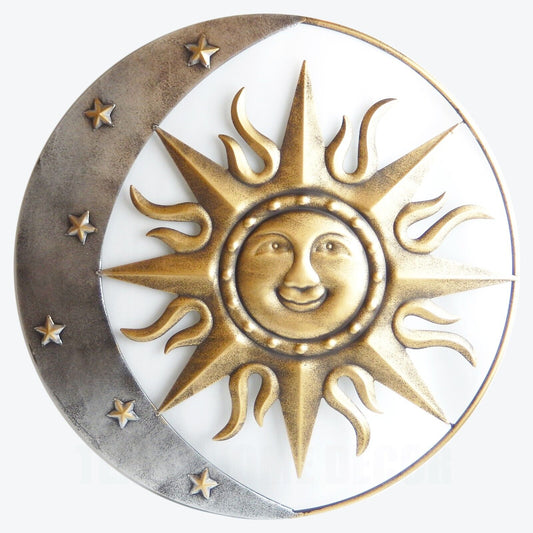 Sun Face Rays Moon Stars Metal Wall Plaque Sign Astrological Decor 24 inch