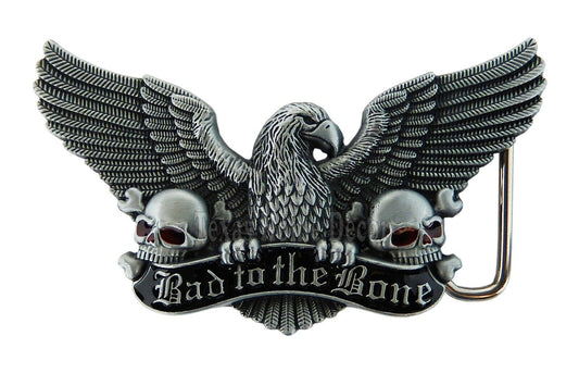 Eagle Skull Belt Buckle Biker Freedom Bad to the Bone Silver Fits 1.5" Belt