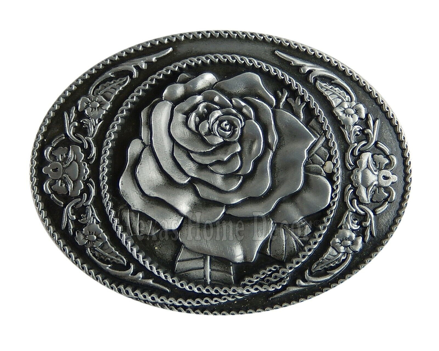 Women's Rose Flower Belt Buckle Antique Silver Tone Fits 1.5" Belts Western