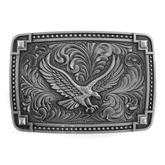 Soaring American Eagle Floral Belt Buckle Antique Silver Tone Fits 1.5" Belts