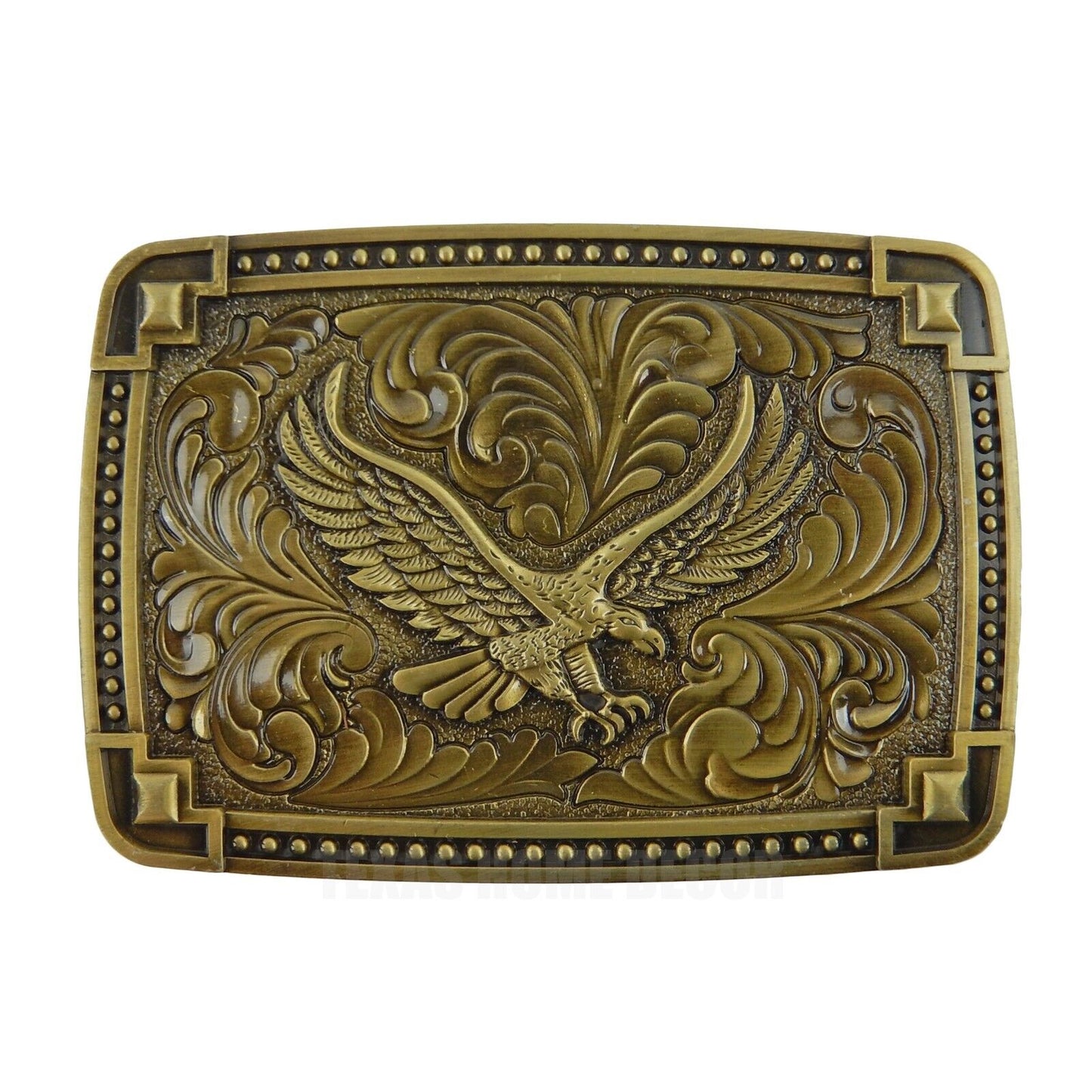 Soaring American Eagle Tooled Floral Belt Buckle Antique Bronze Fits 1.5" Belts