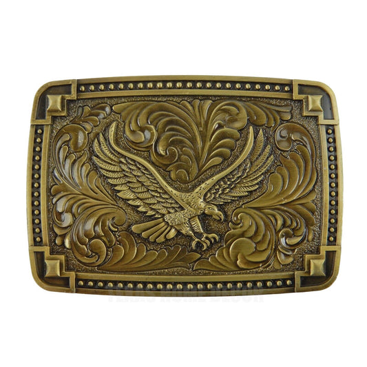 Soaring American Eagle Tooled Floral Belt Buckle Antique Bronze Fits 1.5" Belts