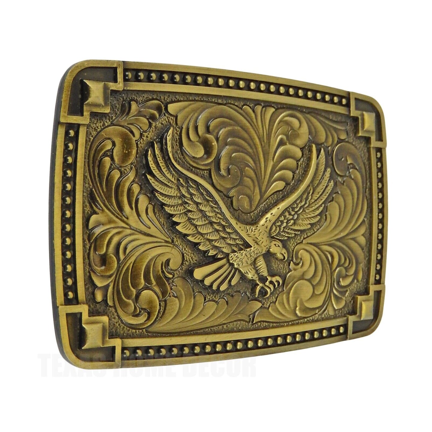 Soaring American Eagle Tooled Floral Belt Buckle Antique Bronze Fits 1.5" Belts