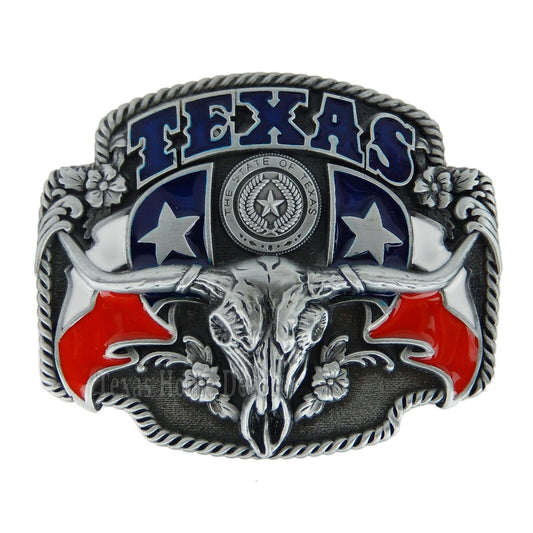 Longhorn Belt Buckle Texas Flag State Seal Western Enamel Fits 1.5 in Belt