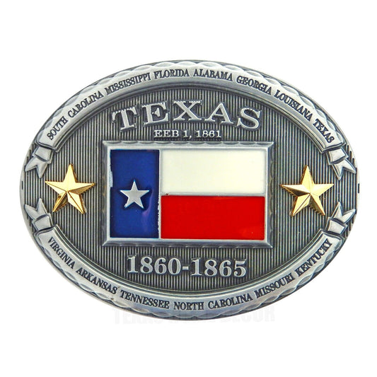 Texas Flag Stars Banner Belt Buckle Antique Silver Tone Enamel Fits 1.5" Belts