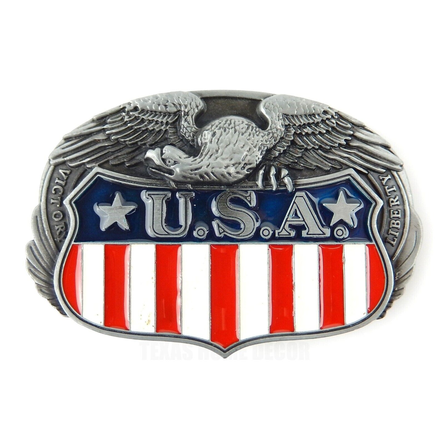 American Flag Eagle Belt Buckle Antique Silver Color Enamel Fits 1.5" Belts