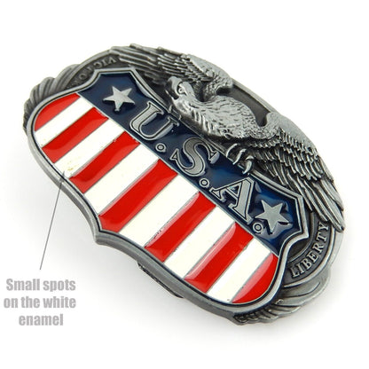 American Flag Eagle Belt Buckle Antique Silver Color Enamel Fits 1.5" Belts