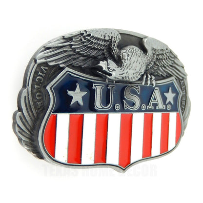 American Flag Eagle Belt Buckle Antique Silver Color Enamel Fits 1.5" Belts