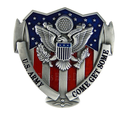 U.S. Army Belt Buckle American Flag Enamel Antique Silver Tone Fits 1.5" Belts