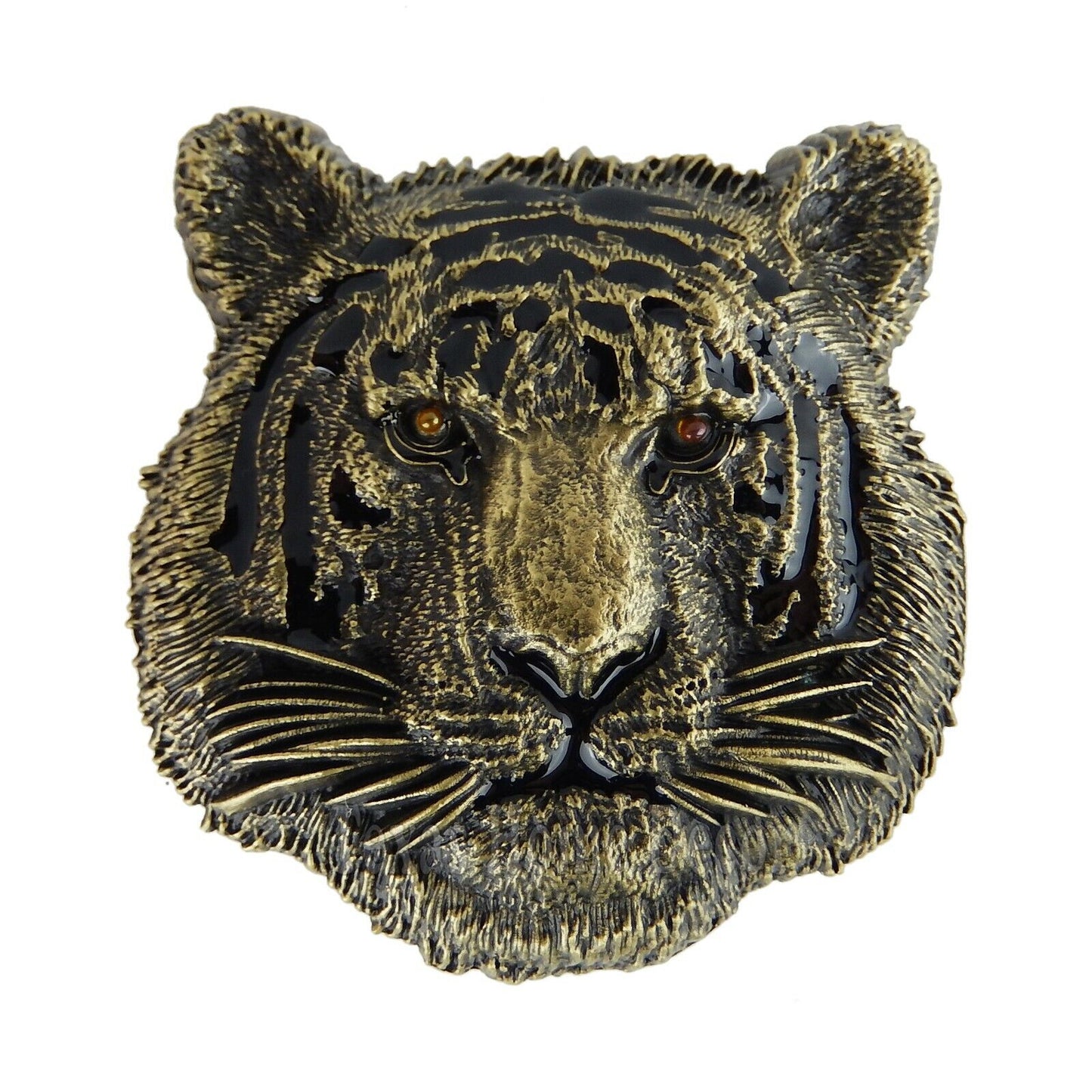 Tiger Men's Belt Buckle Antique Bronze Tone Fits 1.5" Belt Black Enamel