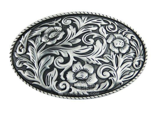 Western Women's Floral Belt Buckle Antique Silver Tone Fits 1.5" Belt Oval