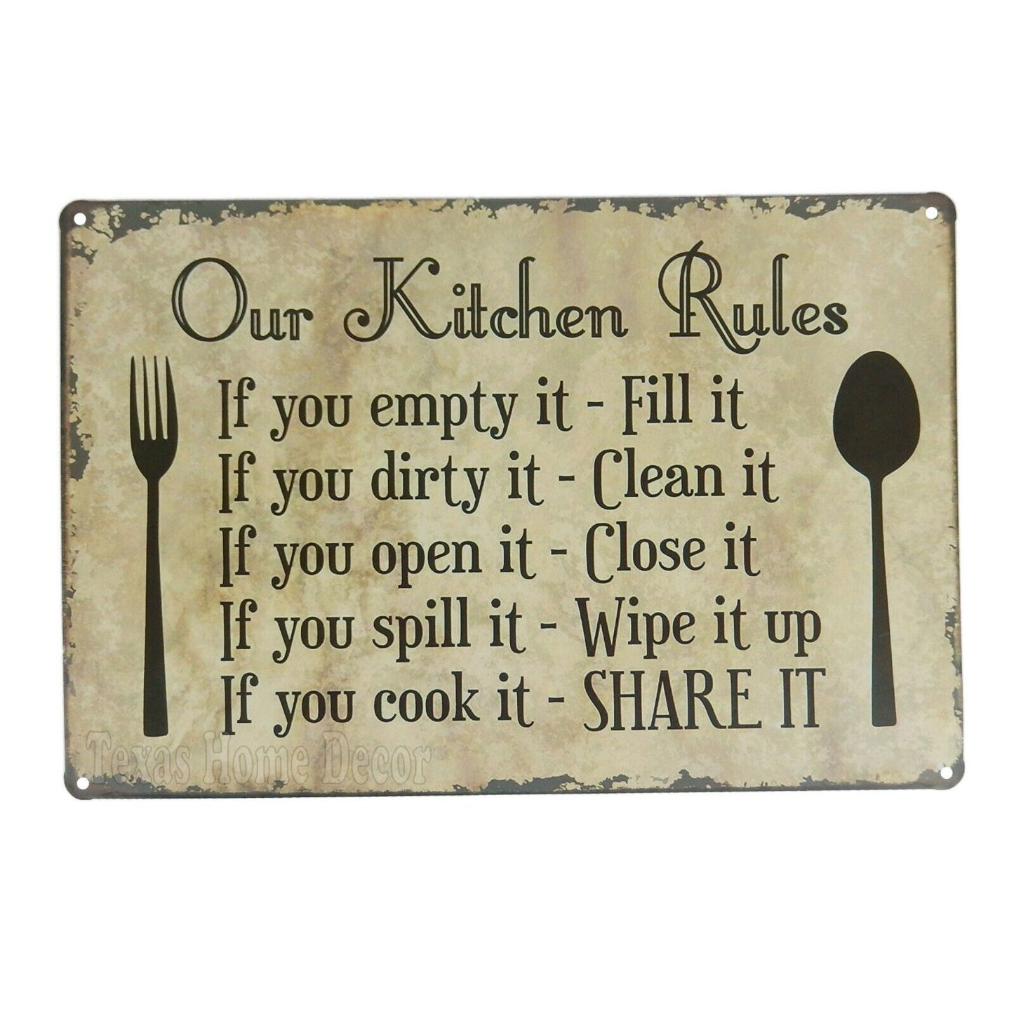 Our Kitchen Rules Metal Tin Sign Light Weight Design Clean It, Wipe It, Share It