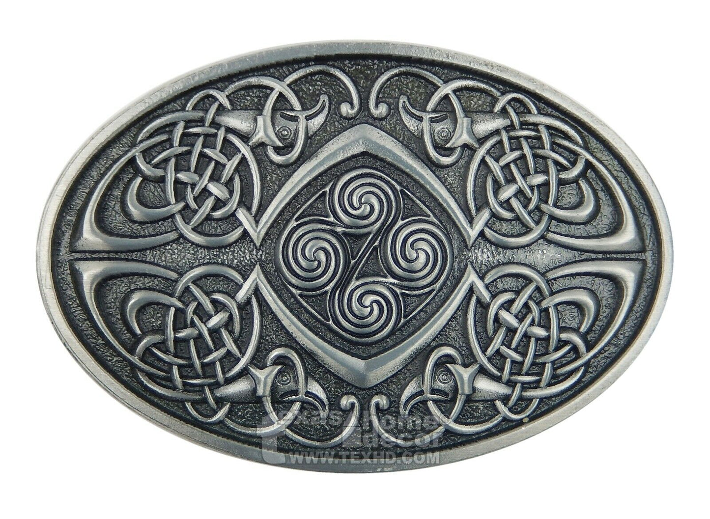 Men's Celtic Knot Belt Buckle Oval Embossed Antique Silver Tone Fits 1.5" Belt