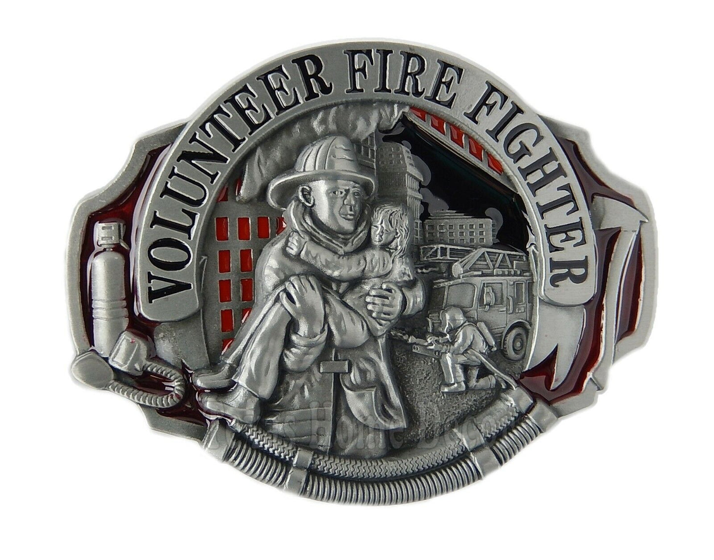 Volunteer Firefighter Men's Belt Buckle Silver Tone Fits 1.5" Belts Enamel