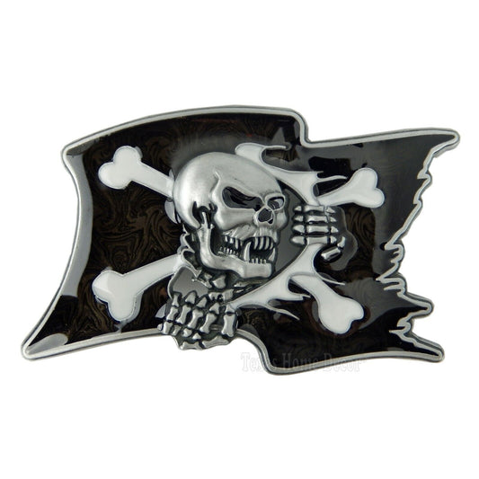 Pirate Belt Buckle Biker Skull Crossbones Antique Silver Enamel Fits 1.5" Belt