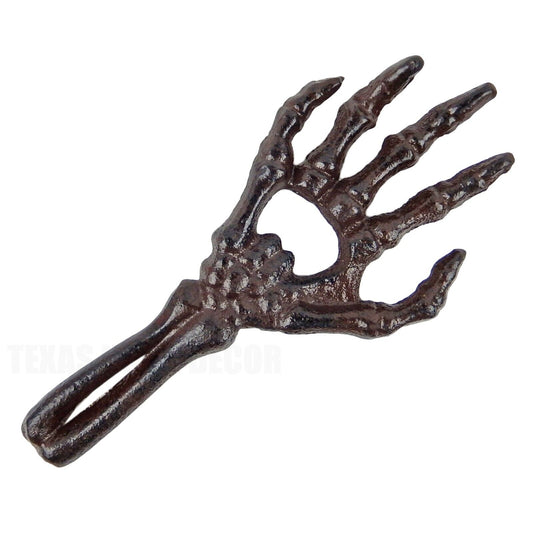 Cast Iron Skeleton Hand Beer Bottle Opener Antique Brown Rustic Finish Hand Held