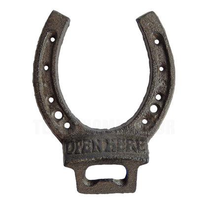 Lucky Horseshoe Open Here Cast Iron Beer Bottle Opener Wall Mounted Rustic Brown