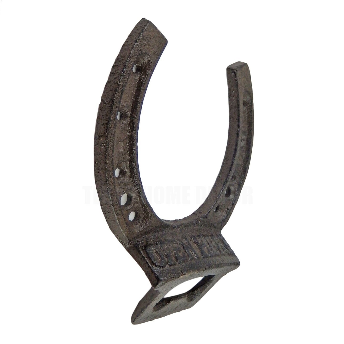 Lucky Horseshoe Open Here Cast Iron Beer Bottle Opener Wall Mounted Rustic Brown