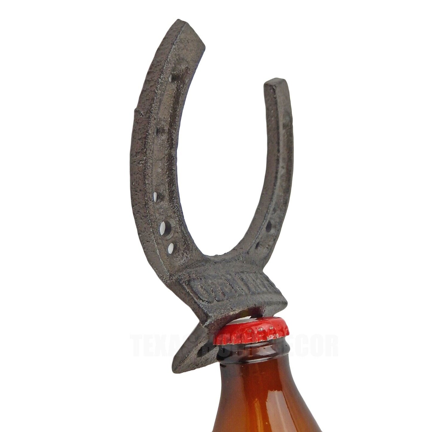 Lucky Horseshoe Open Here Cast Iron Beer Bottle Opener Wall Mounted Rustic Brown