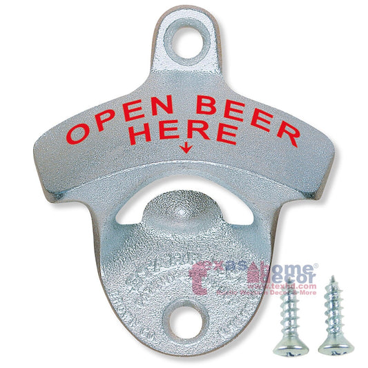 OPEN BEER HERE Starr X Cast Iron Beer Bottle Opener Wall Mount Zinc Plated