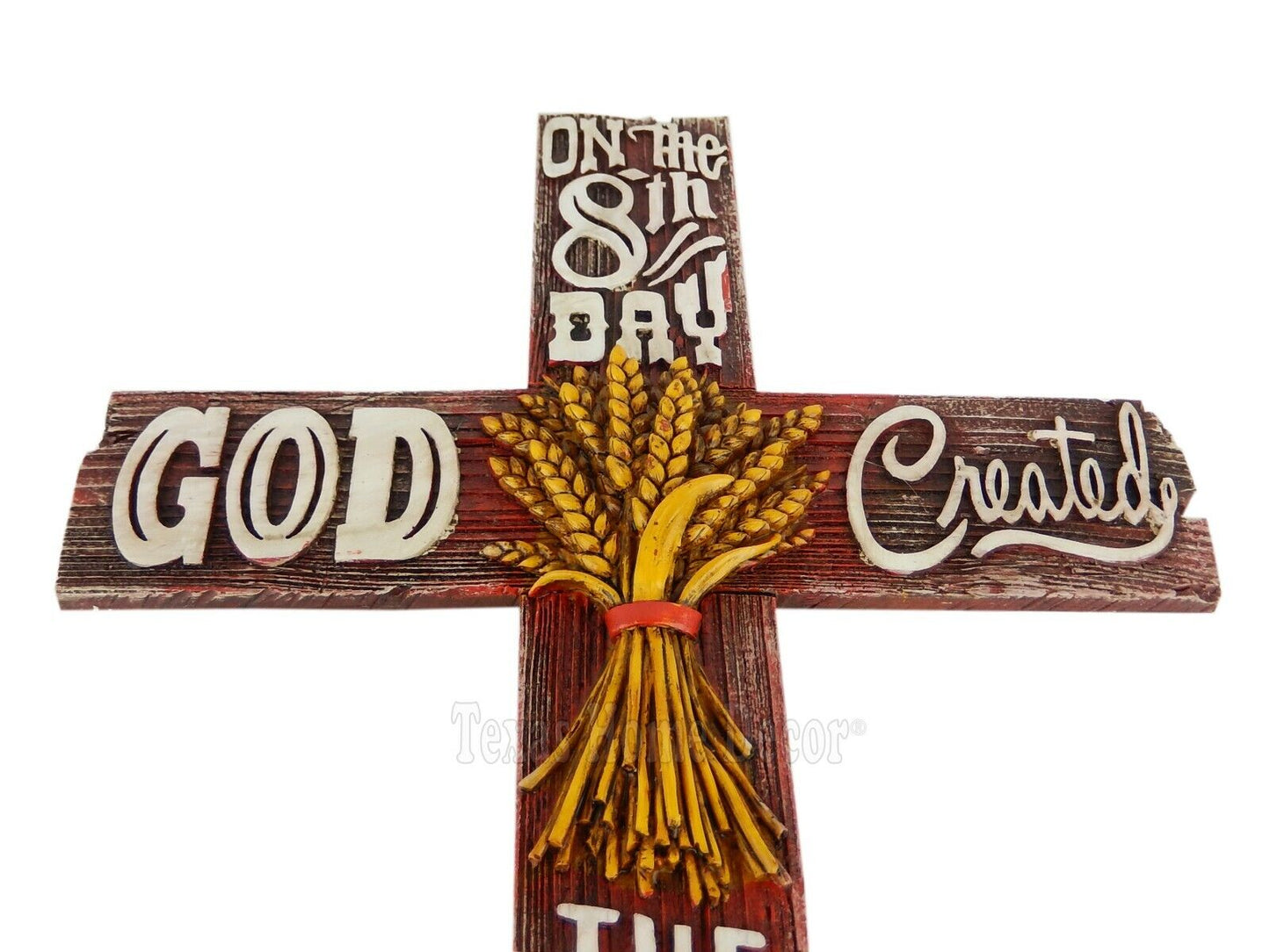 Religious Wall Cross "On The 8th Day God Created The Farmer" 16 x 9 inch