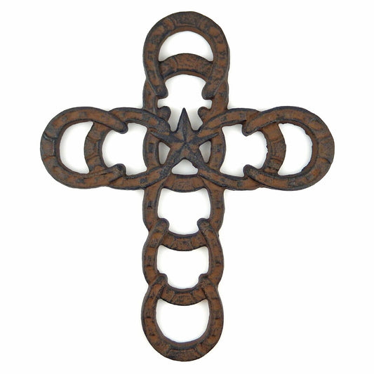 Rustic Cast Iron Horseshoes Star Wall Cross Country Western Antique Style 11 in