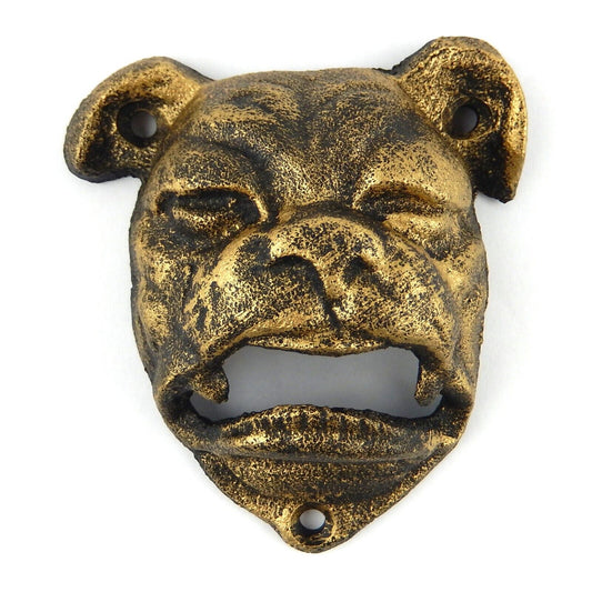 Bulldog Beer Bottle Opener Wall Mounted Georgia Antique Rustic Gold Cast Iron