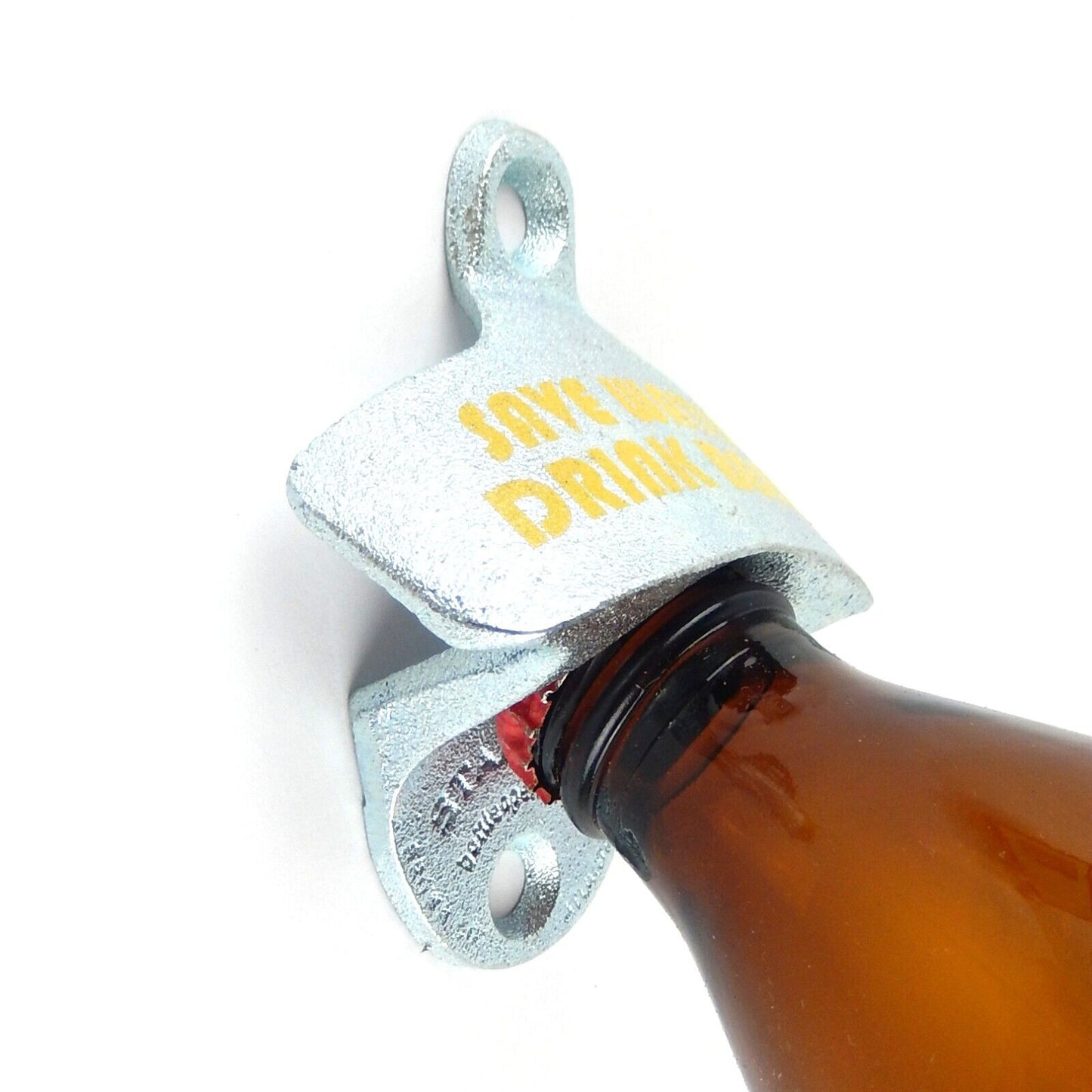 Cast Iron Starr "Save Water Drink Beer" Zinc Plated Bottle Opener Wall Mounted