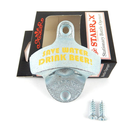 Cast Iron Starr "Save Water Drink Beer" Zinc Plated Bottle Opener Wall Mounted