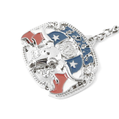 Metal Texas Flag Longhorn Key Fob With Chain Split Ring Western Souvenir