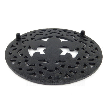 Cast Iron Fleur De Lis Hot Pot Plate Trivet Floral Victorian Style Black 7 3/4"