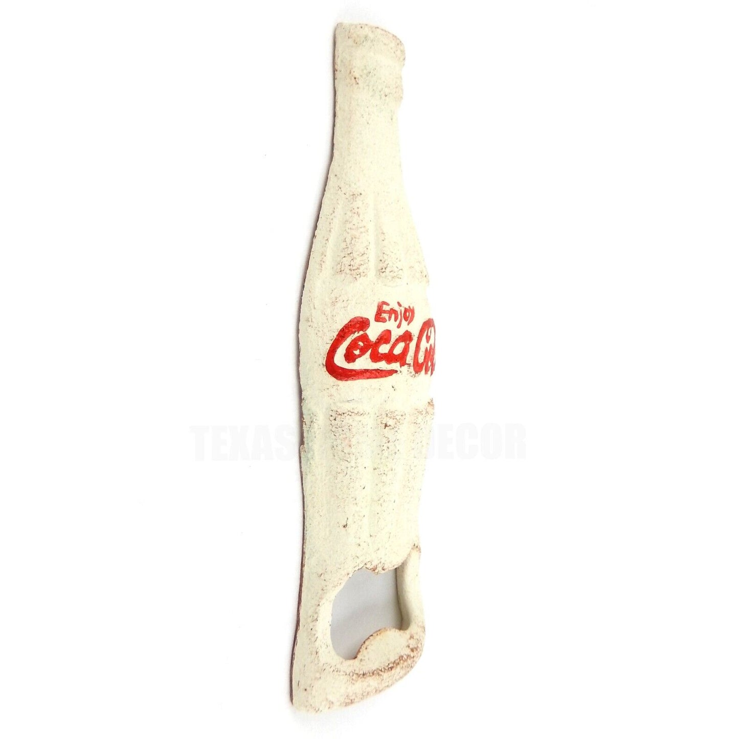 Cast Iron Enjoy Coca-Cola Beer Bottle Opener Hand Held Rustic Antique White