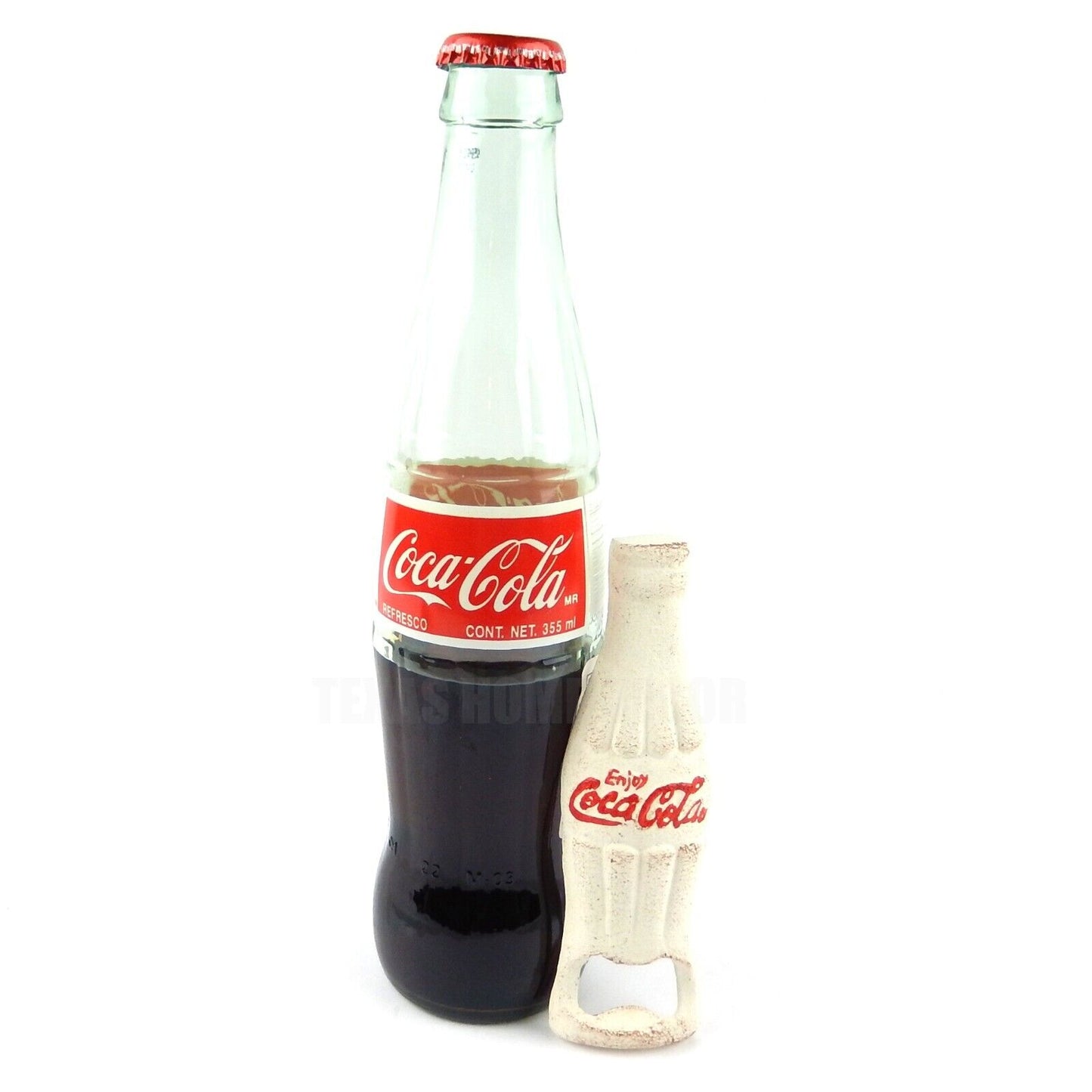 Cast Iron Enjoy Coca-Cola Beer Bottle Opener Hand Held Rustic Antique White