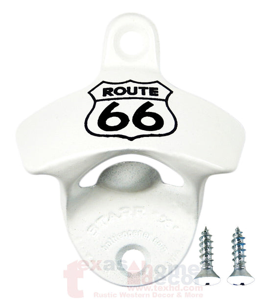 ROUTE 66 Beer Bottle Opener Starr X Wall Mounted White Powder Coated Cast Iron