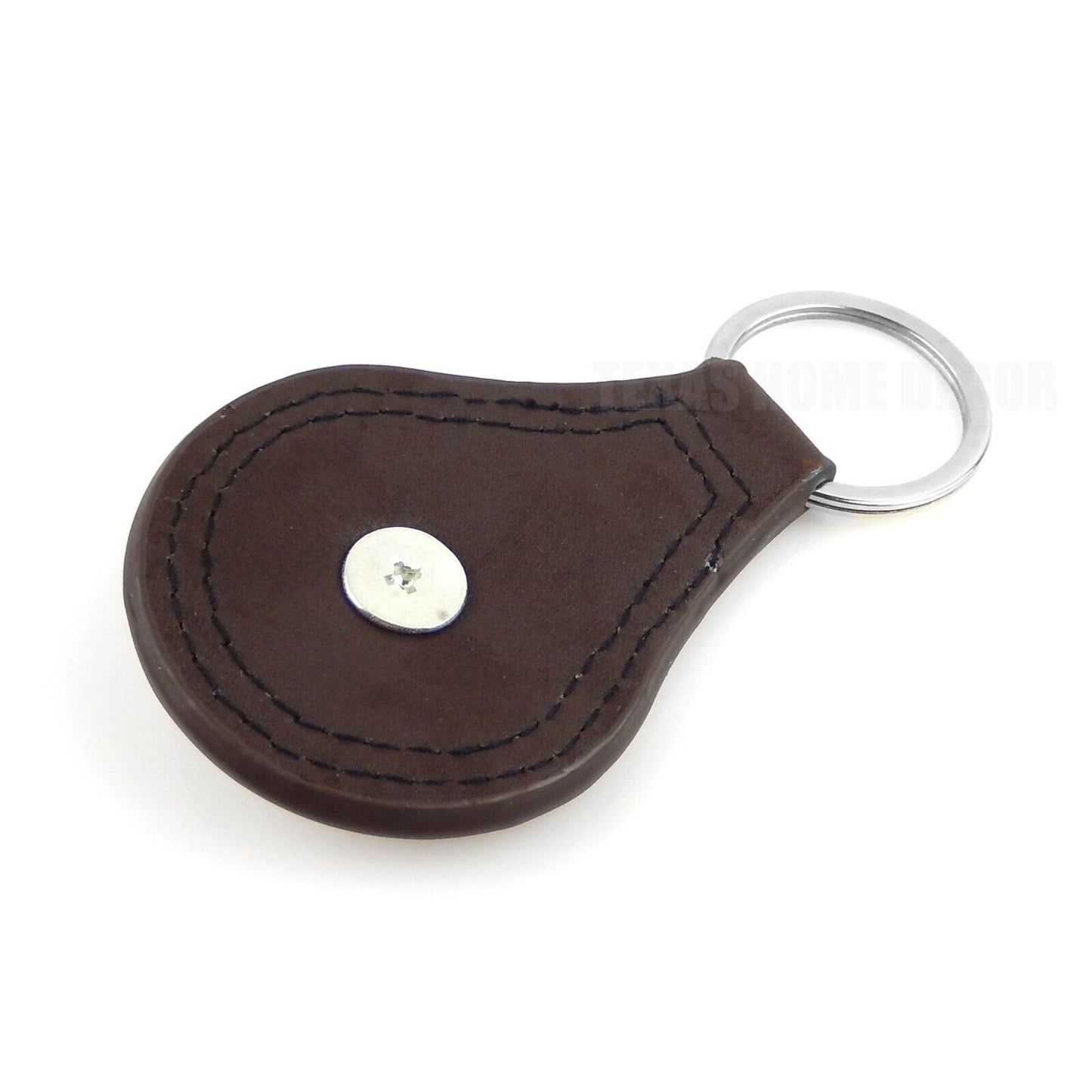 Western Brown Leather Keychain Fob Copper The State of Texas Seal Star Concho