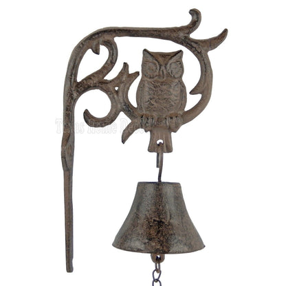 Small Owl Dinner Bell Cast Iron Wall Mounted Antique Style Scrolls Rustic Brown