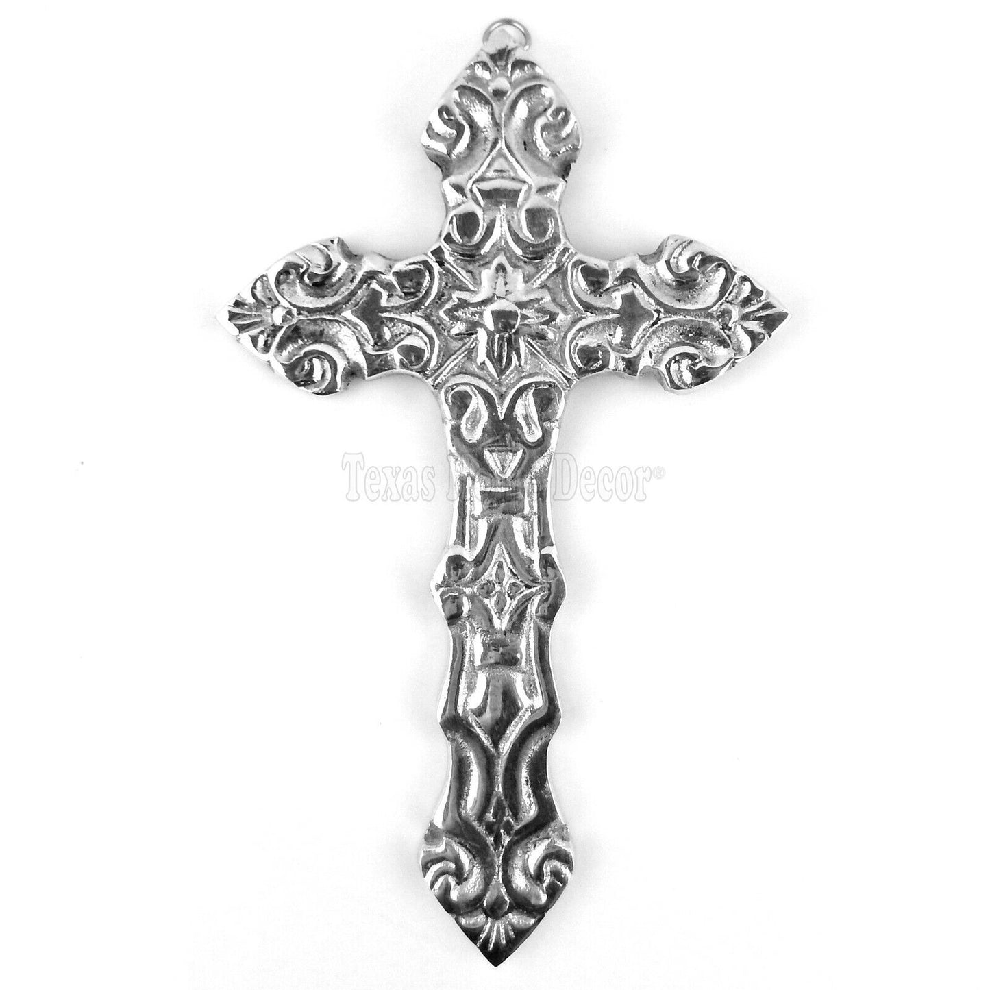 Fleur De Lis Silver Wall Cross Floral Polished Aluminum Finish Religious Flower