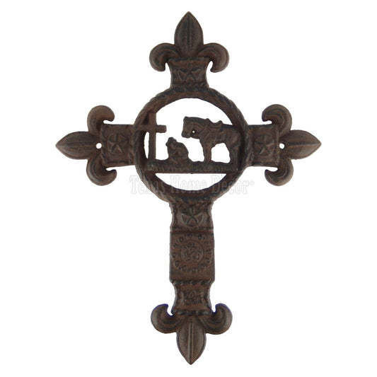 Cowboy Kneeling Praying Wall Cross Cast Iron Rustic Western Decor Fleur De Lis