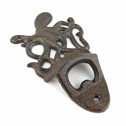 Octopus Beer Bottle Opener Wall Mounted Nautical Rustic Brown Finish Cast Iron