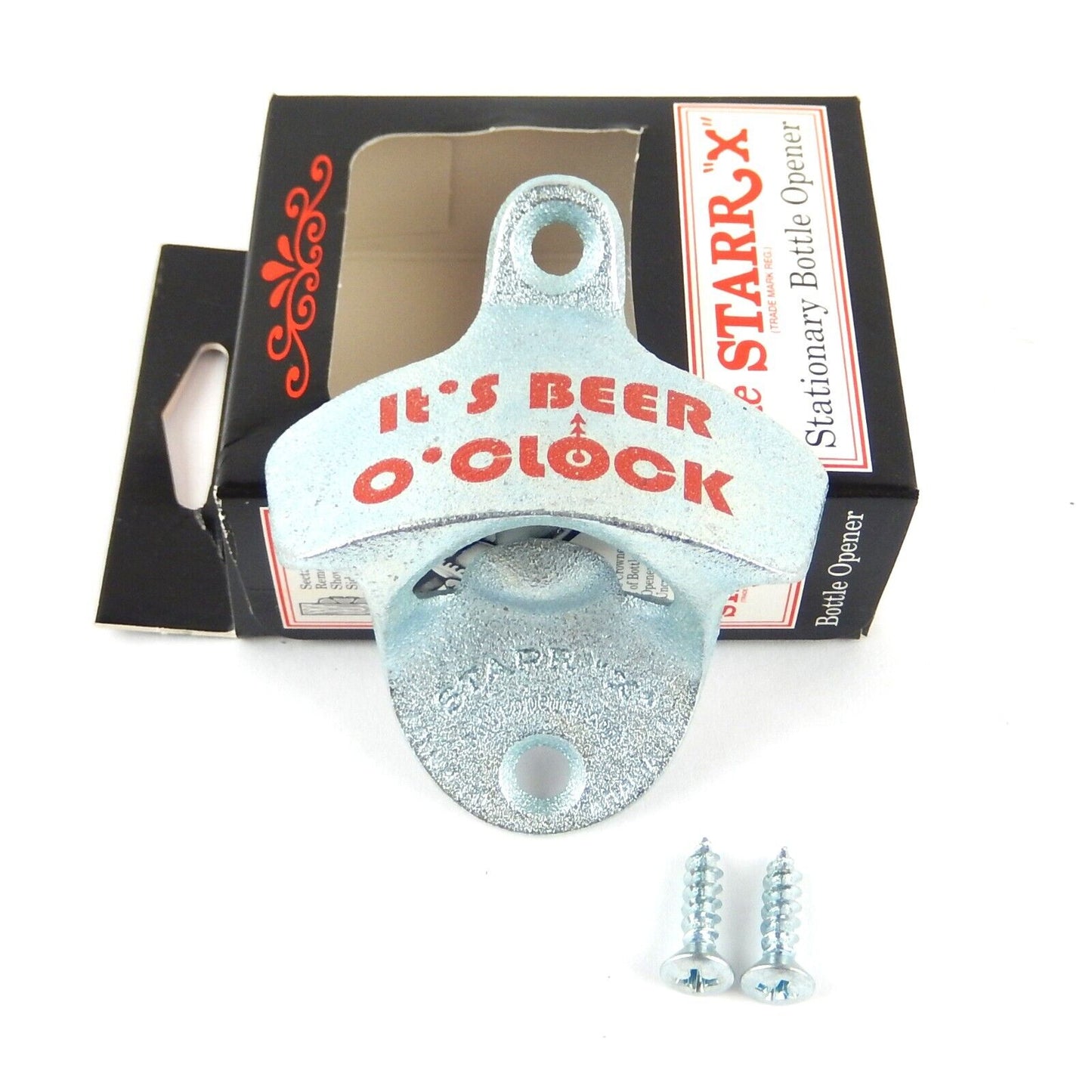 Cast Iron Starr "It's Beer O'clock" Zinc Plated Beer Bottle Opener Wall Mounted