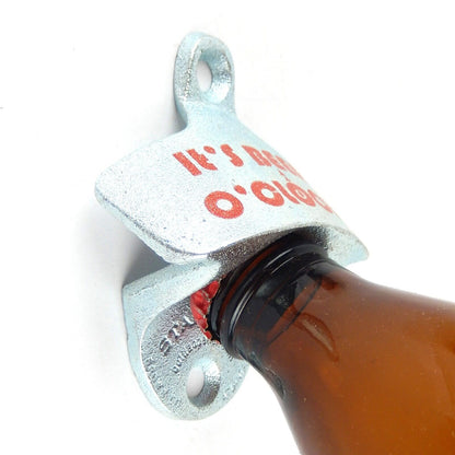 Cast Iron Starr "It's Beer O'clock" Zinc Plated Beer Bottle Opener Wall Mounted